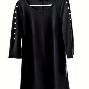 NWT NINA LEONARD BLACK DRESS WITH FAUX PEARL ACCENTS